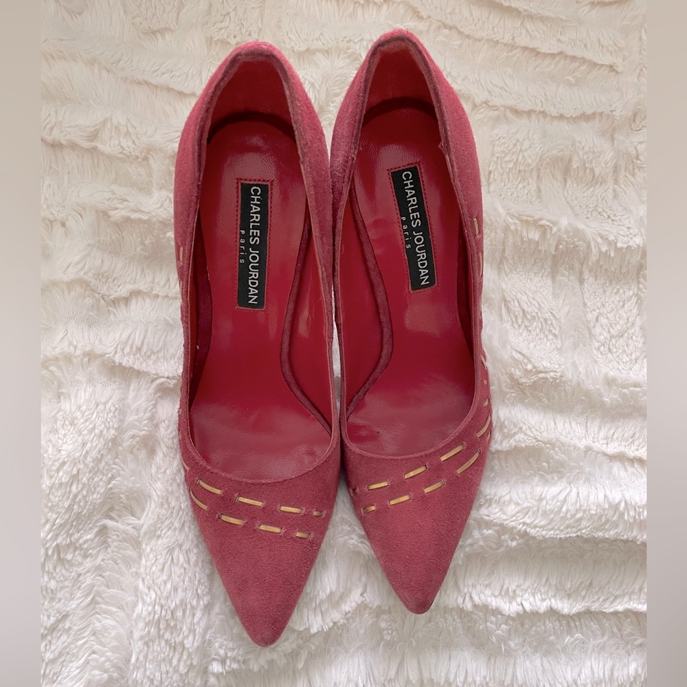 Red Charles Jourdan Suede Pumps